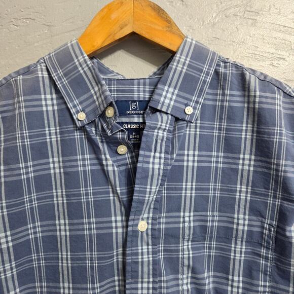 George Men's Classic Fit Blue Plaid Button Down Short Sleeve Casual Shirt Size M - Picture 2 of 6